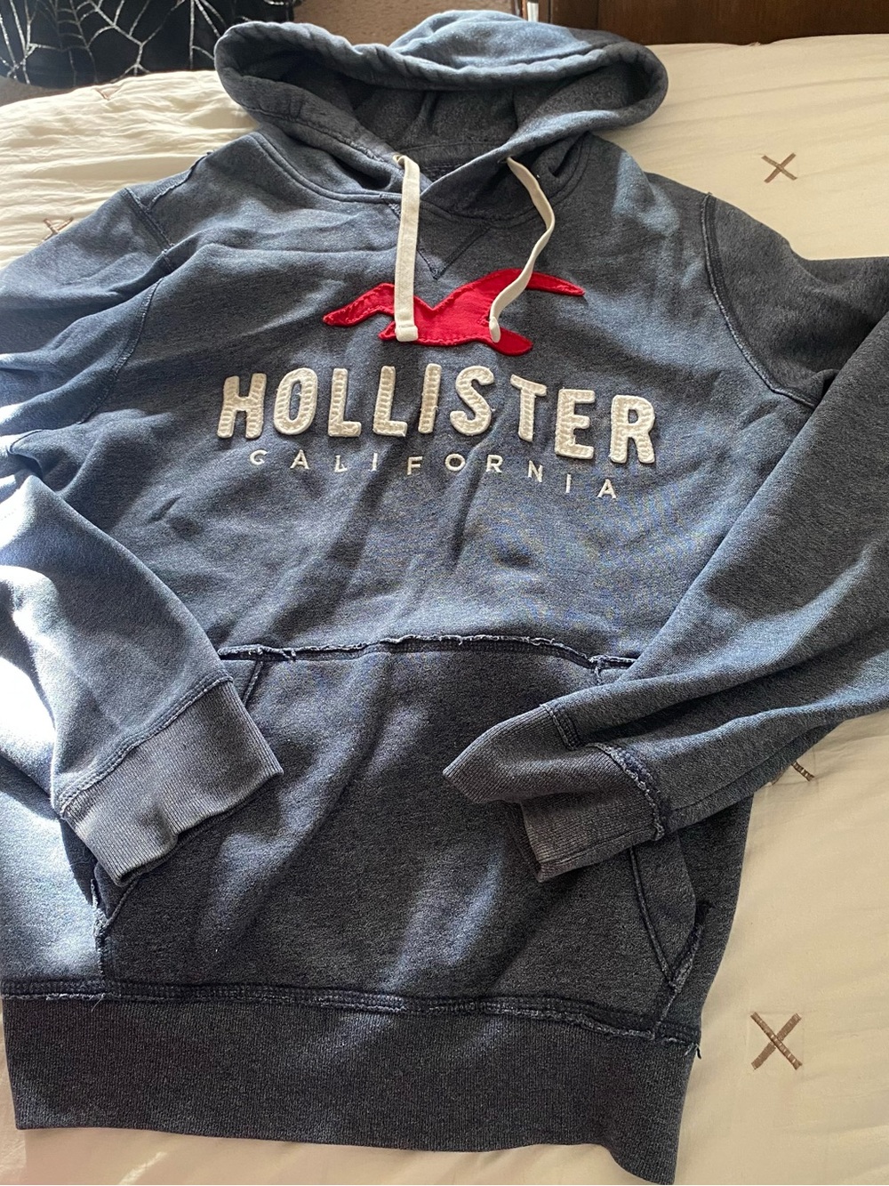 Hollister Dark Blue Pullover Hoodie with Red Goose Logo